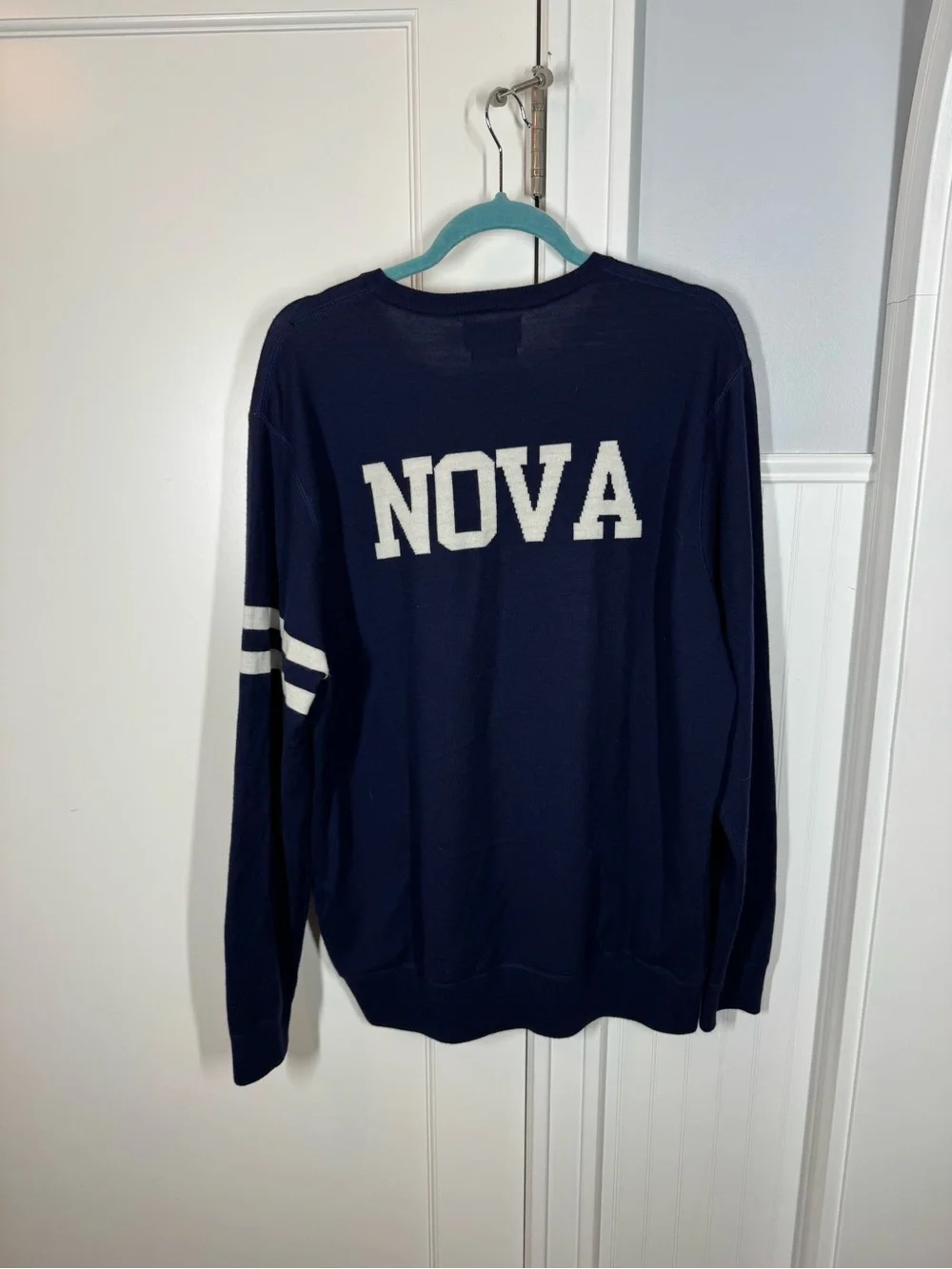 Polo Ralph Lauren Navy Crewneck Sweater with White 'V' 100% Wool Mens Size XL